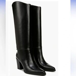Sarto Jasmine Black Leather Knee-High Block Heel Boots  9M